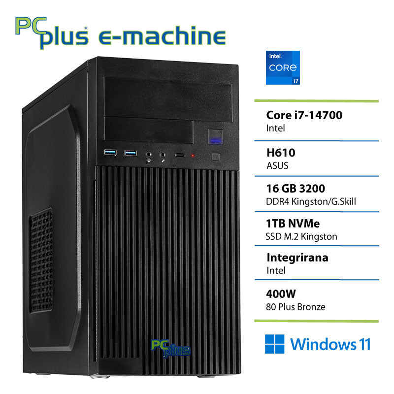 PCPLUS e-machine i7-14700 16GB 1TB SSD Windows 11 Pro namizni računalnik