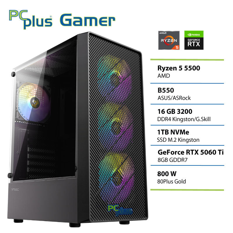 PCPLUS Gamer Ryzen 5 5500 16GB 1TB SSD RTX 5060Ti 8GB igralni namizni računalnik