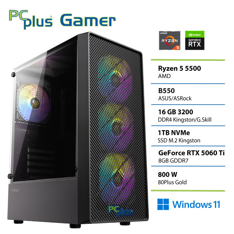 PCPLUS Gamer Ryzen 5 5500 16 GB 1 TB SSD RTX 5060Ti 8 GB Windows 11 Home igralni namizni računalnik