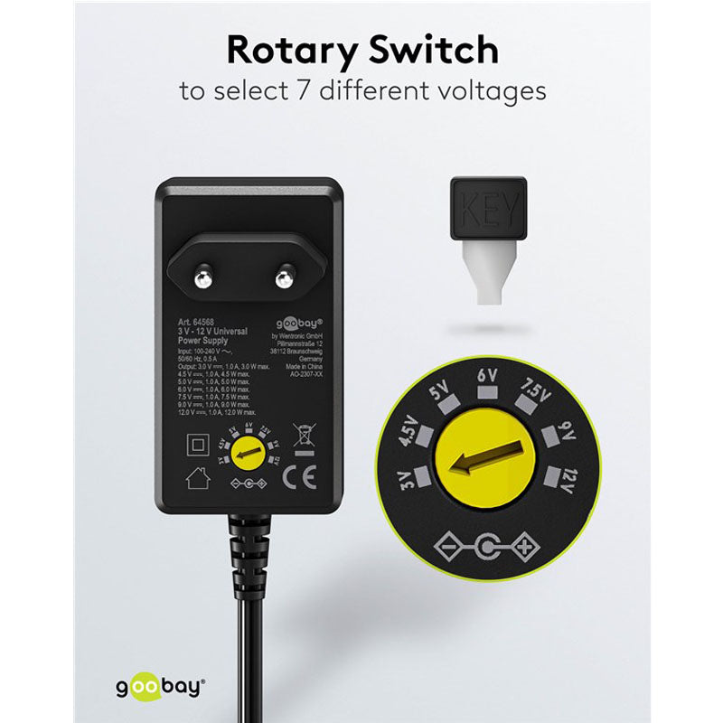 GOOBAY 3V-12V, do 12W/1,0A univerzalni napajalnik