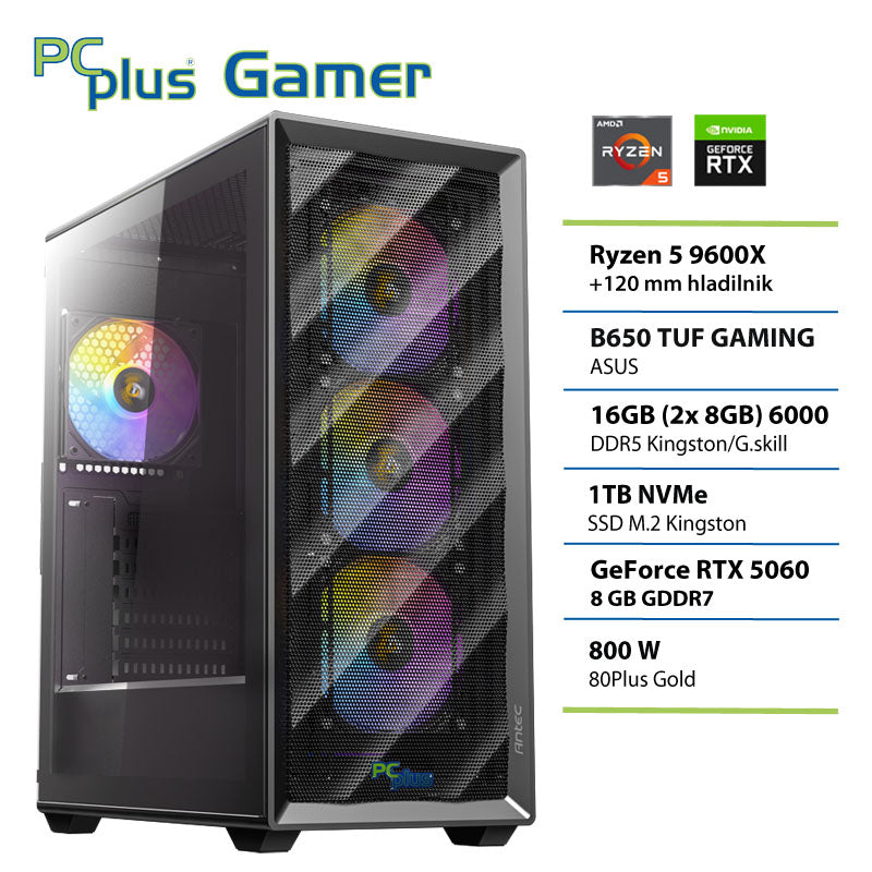 PCPLUS Gamer Ryzen 5 9600X 16GB 1TB SSD RTX 5060 8GB igralni namizni računalnik