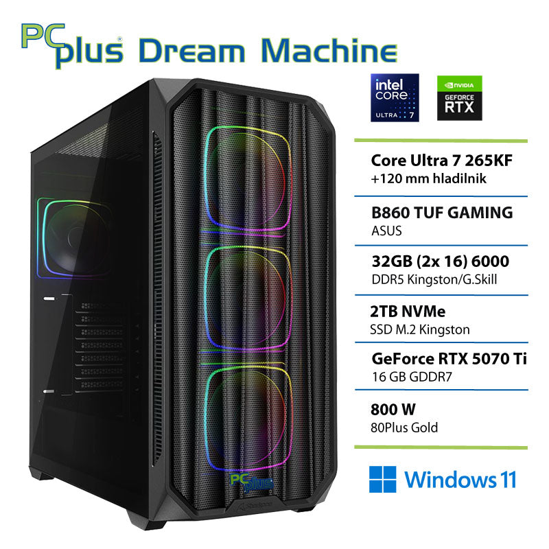 PCPLUS Dream Machine Ultra 7 265K 32 GB 2 TB SSD RTX 5070Ti 16 GB Windows 11 Home igralni namizni računalnik