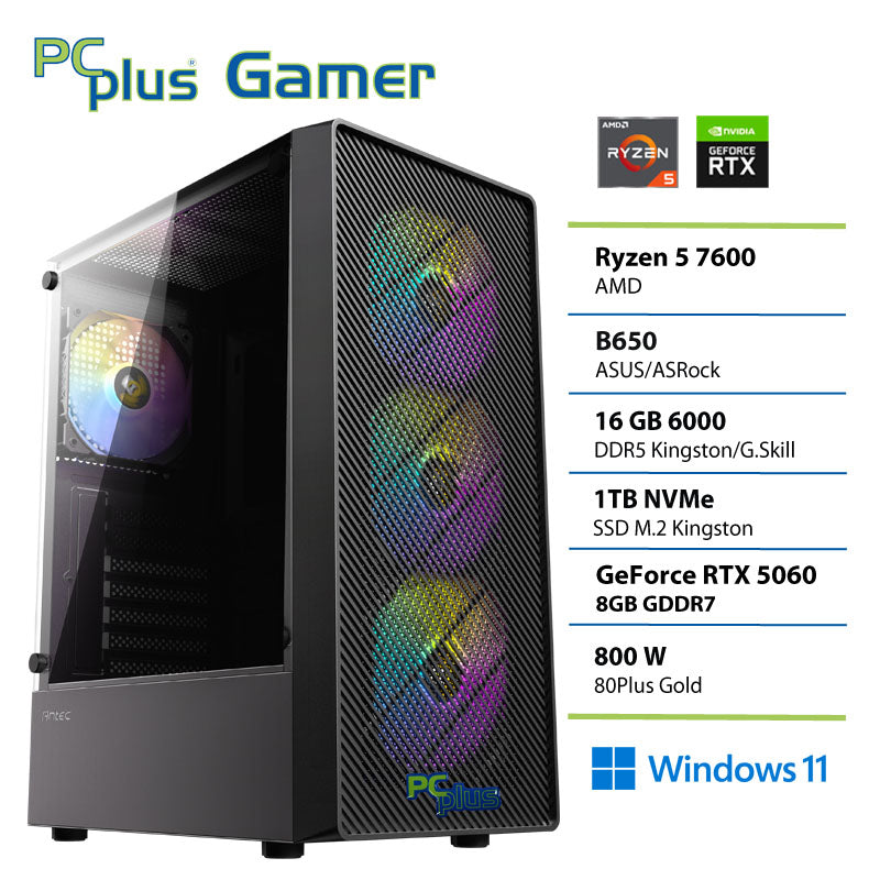 PCPLUS Gamer Ryzen 5 7600 16GB 1TB SSD RTX 5060 8GB Windows 11 Home igralni namizni računalnik