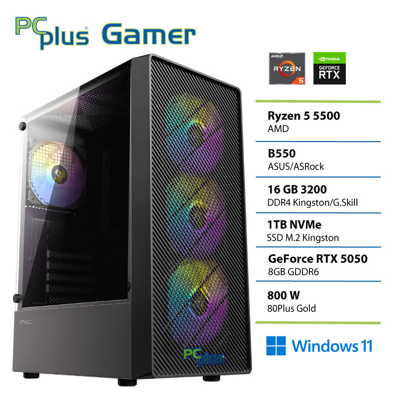 PCPLUS Gamer Ryzen 5 5500 16GB 1TB SSD RTX 5050 8GB Windows 11 Home namizni igralni računalnik