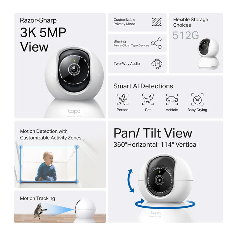 TP-LINK Tapo C230 5MP 3K nagib/vrtenje Wi-Fi notranja nadzorna kamera