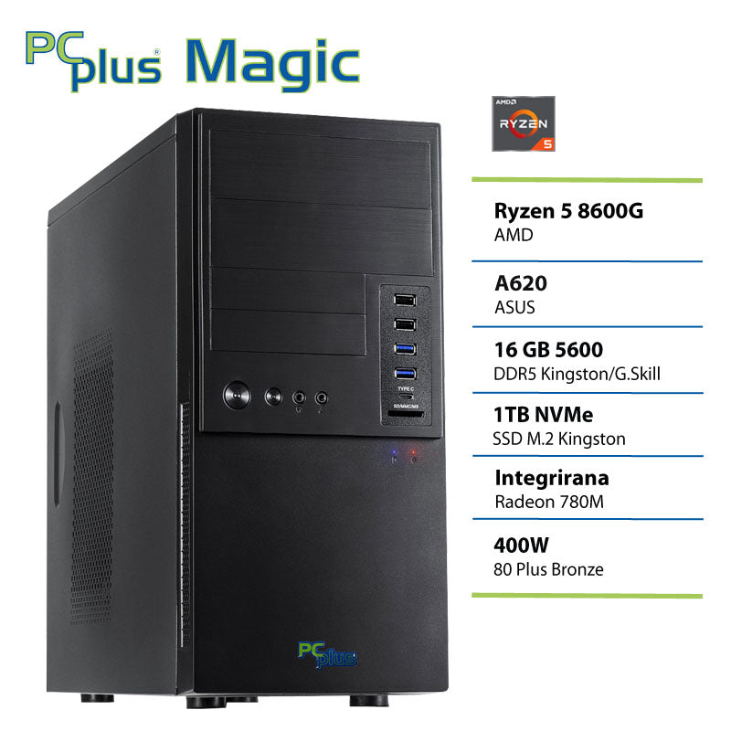 PCPLUS Magic Ryzen 5 8600G 16 GB 1 TB namizni računalnik