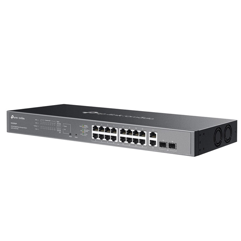 TP-LINK Omada ES220GMP 20-vratno 16x Gigabit PoE+ RJ45 2x Gigabit RJ45 2x Gigabit SFP nadzorovano mrežno stikalo