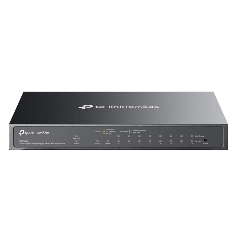 TP-LINK Omada ES210GMP 10-vratno 8x gigabit PoE+ RJ45 1x Gigabit RJ45 1x Gigabit SFP/RJ45 kombinirano upravljivo mrežno stikalo