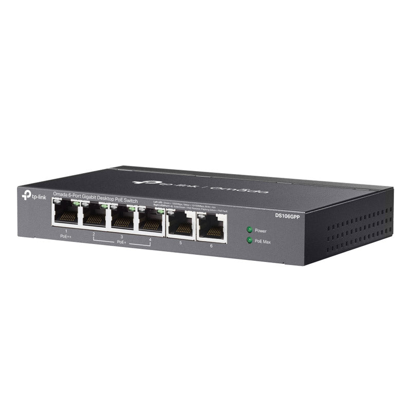TP-LINK Omada DS106GPP 6-portno 6x gigabitno (3x PoE+ 1x PoE++) nestično mrežno stikalo RJ45