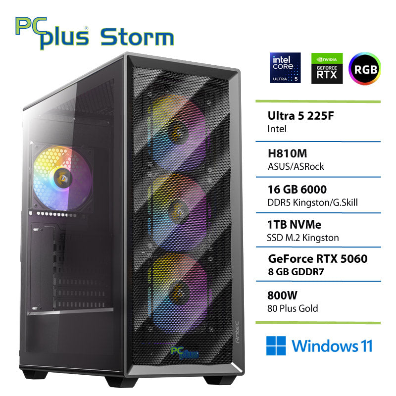 PCPLUS Storm Core Ultra 5 225F 16 GB 1 TB SSD RTX 5060 8 GB Windows 11 Home igralni namizni računalnik