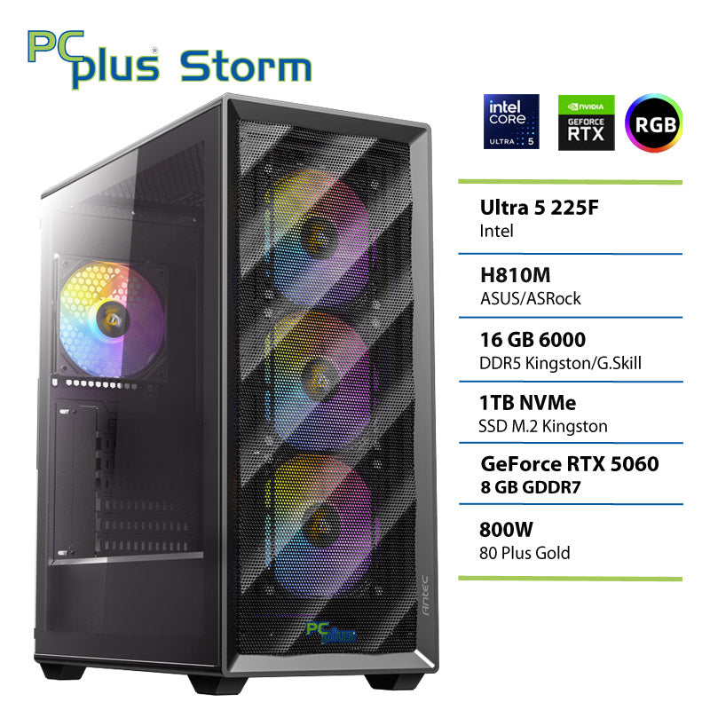 PCPLUS Storm Core Ultra 5 225F 16GB 1TB SSD RTX 5060 8GB igralni namizni računalnik