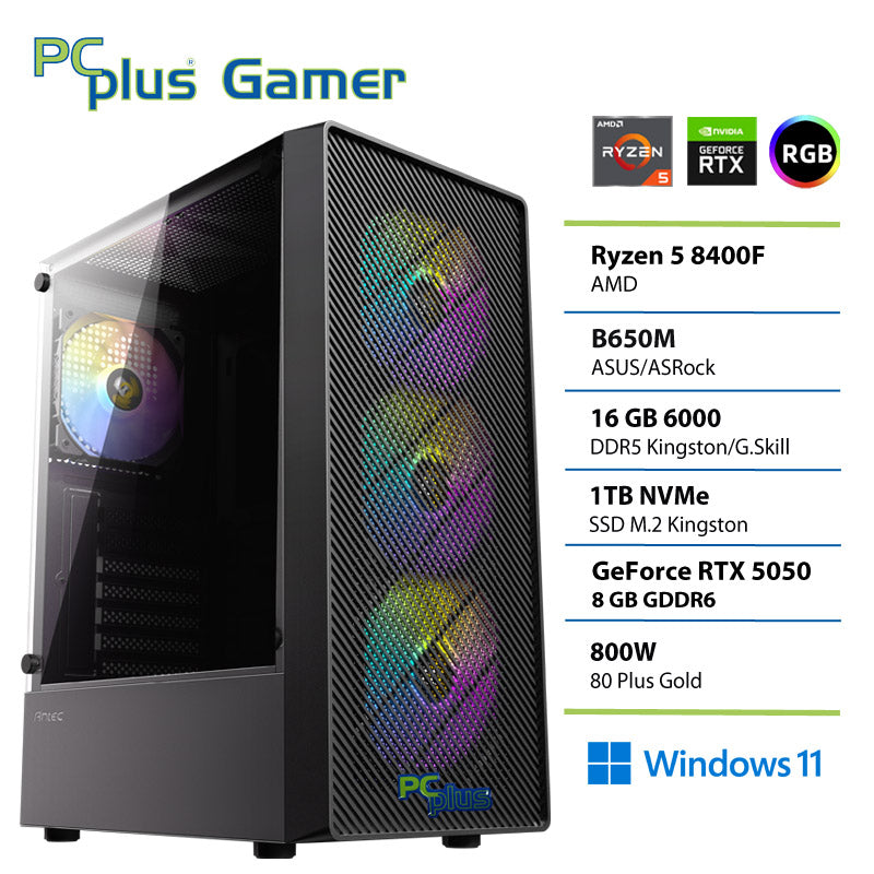 PCPLUS Gamer Ryzen 5 8400F 16GB 1TB RTX 5050 8GB Windows 11 Home igralni namizni računalnik