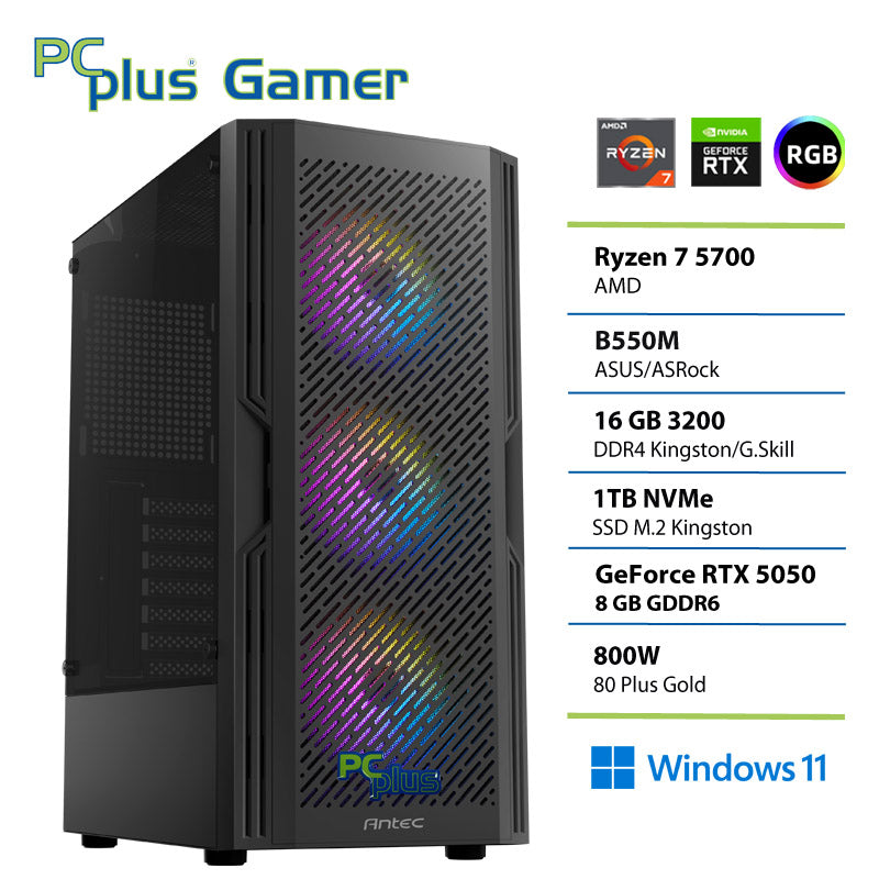 PCPLUS Gamer Ryzen 7 5700 16 GB 1 TB SSD RTX 5050 8 GB Windows 11 Home namizni igričarski računalnik