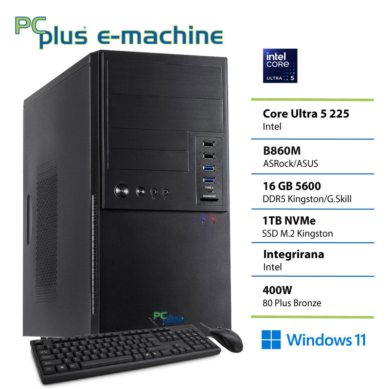 PCPLUS e-machine Core Ultra 5 225 16 GB 1 TB SSD Windows 11 Home tipkovnica miška namizni računalnik
