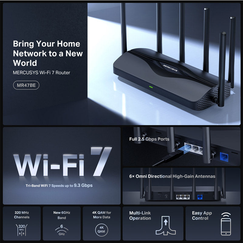 MERCUSYS MR47BE BE9300 Triple-Band WiFi7 brezžični usmerjevalnik-router