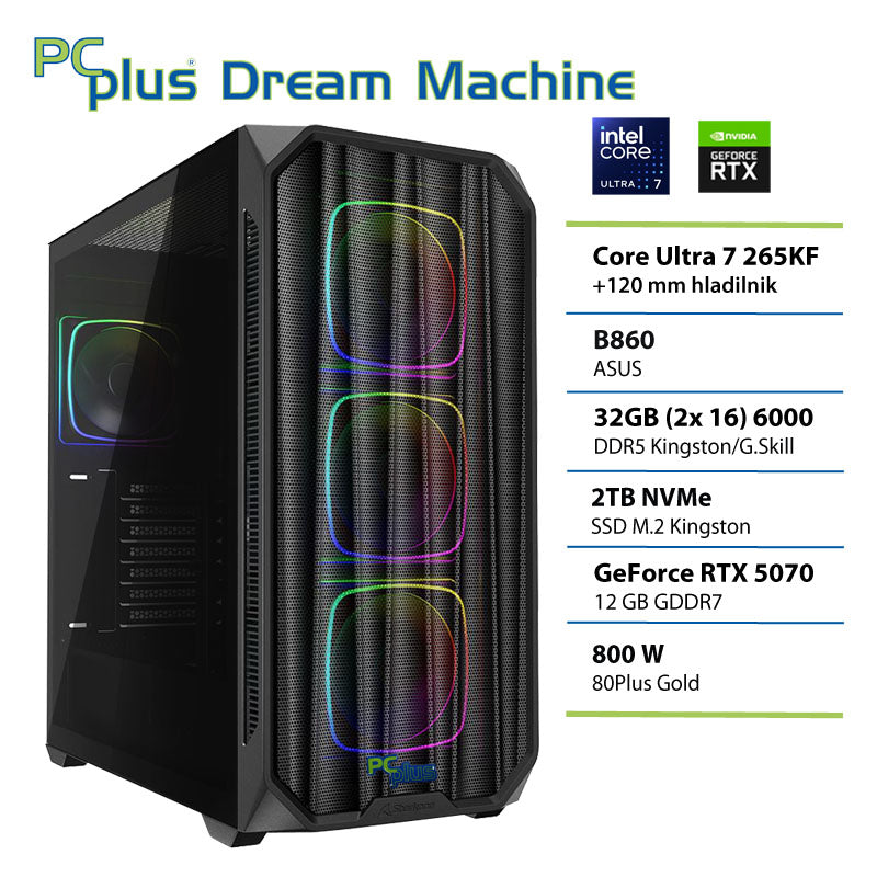 PCPLUS Dream Machine Ultra 7 265KF 32 GB 2 TB SSD RTX 5070 12 GB igralni namizni računalnik