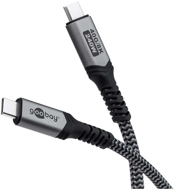 GOOBAY USB-C na USB-C 240W USB4 40Gbit/s 1m črn/siv napajalni podatkovni kabel