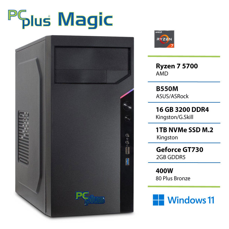 PCPLUS Magic Ryzen 7 5700 16 GB 1 TB SSD GT730 Windows 11 Pro namizni računalnik