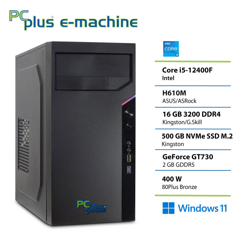 PCPLUS e-machine i5 12400F 16GB DDR5 500GB SSD GT730 Windows 11 Pro namizni računalnik