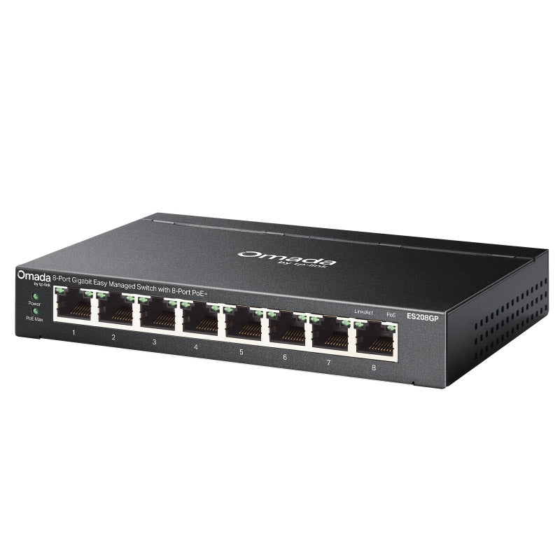 TP-LINK Omada ES208GP 8-vratno gigabitno stikalo PoE+ RJ45 z upravljanjem
