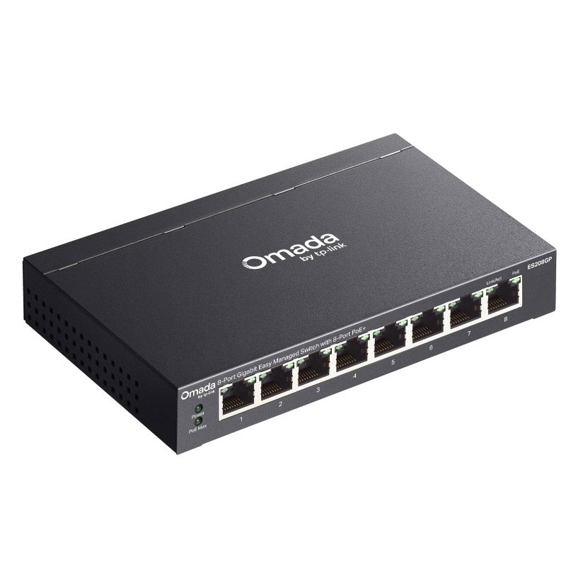 TP-LINK Omada ES208GP 8-vratno gigabitno stikalo PoE+ RJ45 z upravljanjem