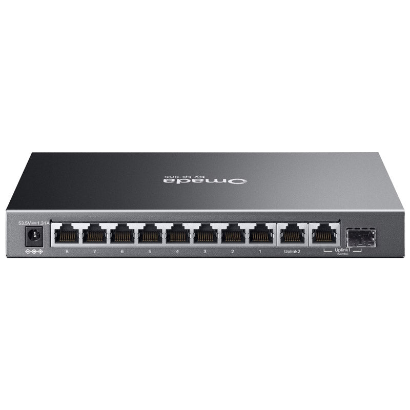 TP-LINK Omada ES210GP 10-vratno 8x gigabitno (8x PoE+) RJ45 1x gigabitno SFP 1x gigabitno SFP/RJ45 kombinirano upravljano omrežno stikalo