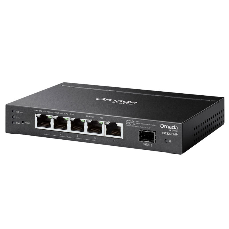 TP-LINK Omada SG2206MP 6-vratno 5x gigabitno (4x PoE+) RJ45 1x gigabitno SFP mrežno stikalo