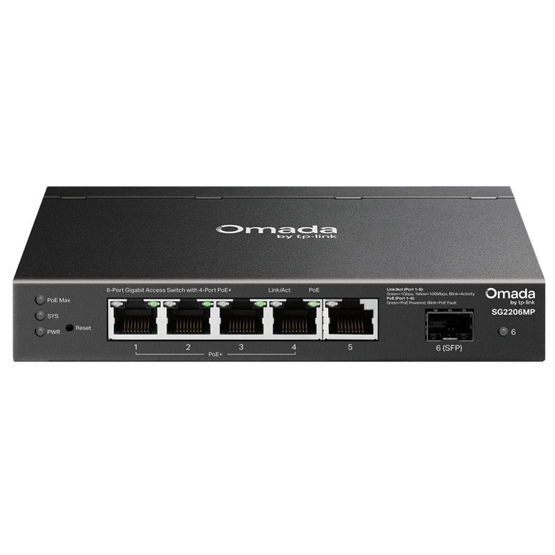 TP-LINK Omada SG2206MP 6-vratno 5x gigabitno (4x PoE+) RJ45 1x gigabitno SFP mrežno stikalo