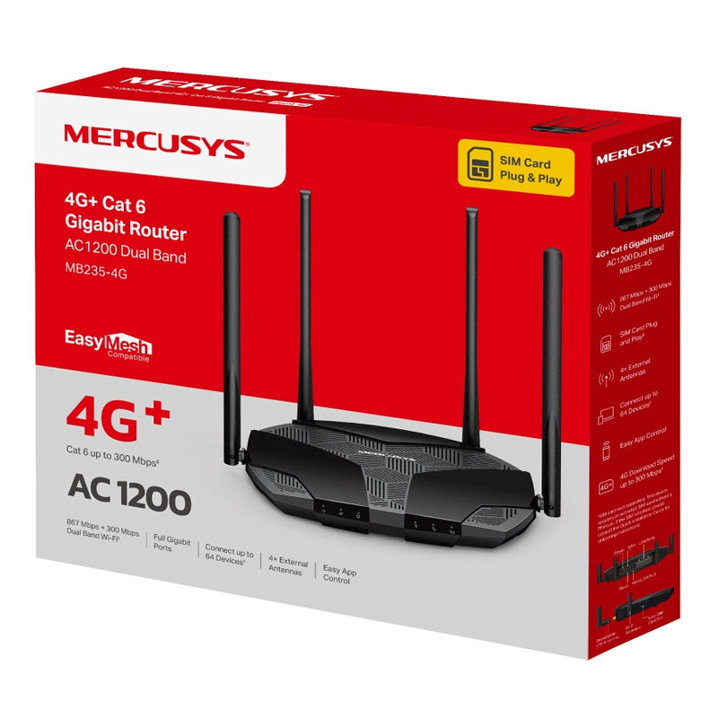 MERCUSYS MB235-4G Cat6 AC1200 Dual Band Gigabit 4G LTE SIM brezžični usmerjevalnik-router
