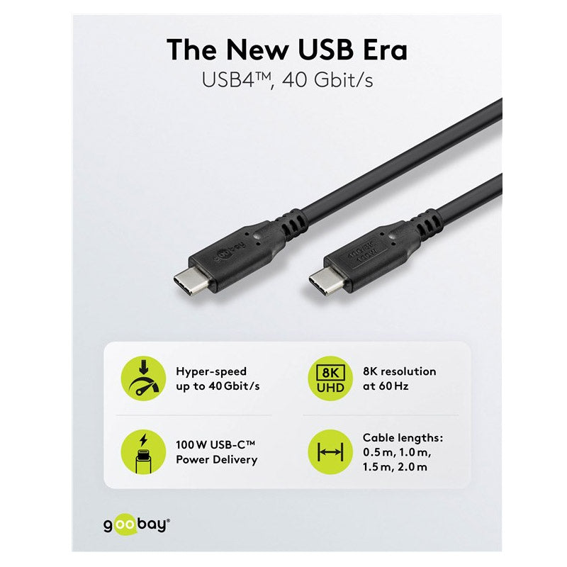 GOOBAY USB-C na USB-C USB40 2m 100W 40Gbit/s črn napajalni kabel
