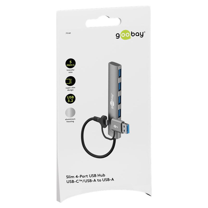GOOBAY USB-C na 4x USB 3.2 A siv 2iN1 USB hub