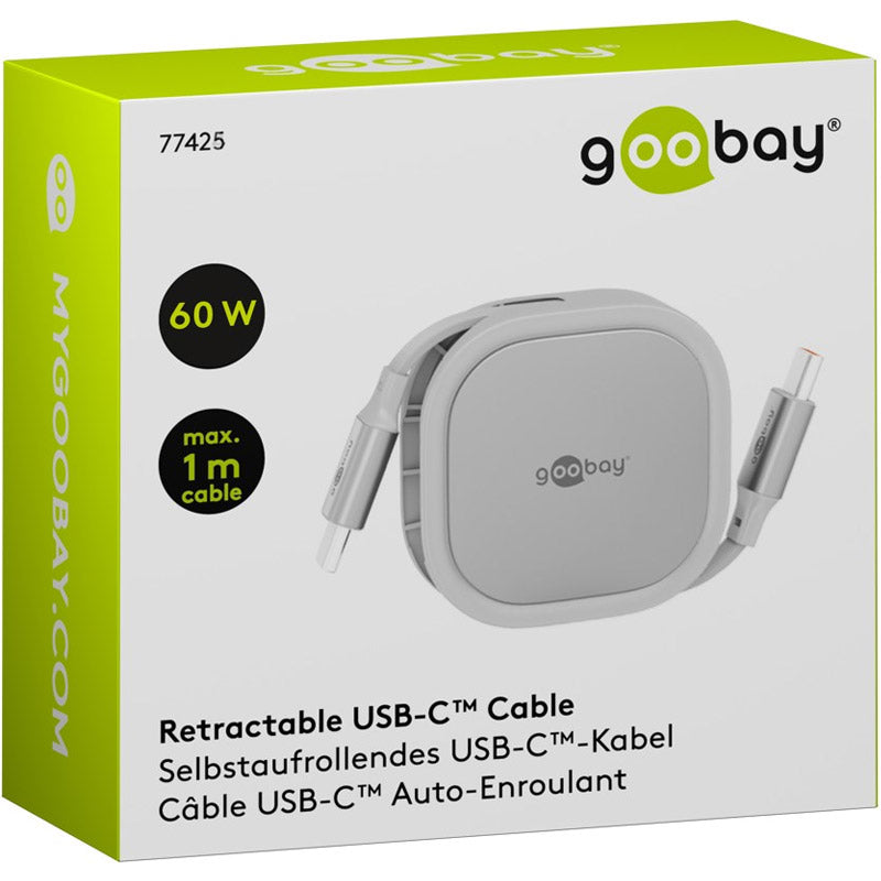 GOOBAY USB-C na USB-C 1m 60W 480Mbit/s bel samonavijalni podatkovni in polnilni kabel
