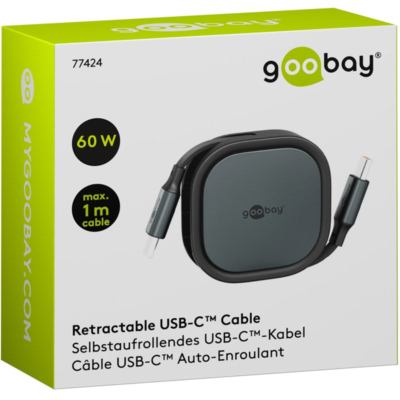 GOOBAY USB-C na USB-C 1m 60W 480Mbit/s bel samonavijalni podatkovni in polnilni kabel